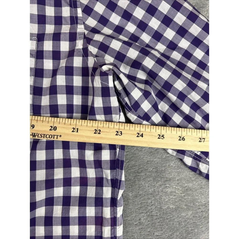 J.Crew Light Weight Purple White Gingham Plaid Check Mens Shirt XL Preppy School